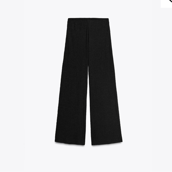 Zara Black Textured Straight Leg Pants S Drawstring Elastic waistbands - Picture 3 of 7